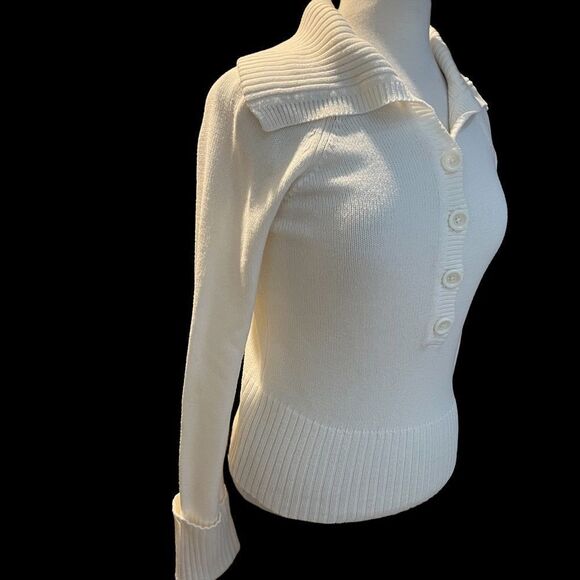 LOFT White Cable Knit Long Sleeve Large Collar Sweater size M - Picture 10 of 12